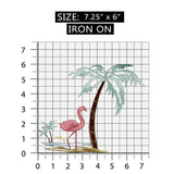 ID 5026 Flamingo Beach Scene Large Patch Tropical Embroidered Iron On Applique