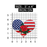 ID 5048 USA Flag Heart Large Patch Rose America Embroidered Iron On Applique