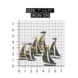 ID 5070 Gold Sail Boats Large Patch Ocean Sea Race Embroidered Iron On Applique