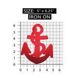 ID 5075 Red Anchor Large Patch Nautical Ship Symbol Embroidered Iron On Applique