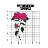 ID 5139 Pink Rose Flower Large Patch Plant Stem Embroidered Iron On Applique