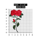 ID 5140 Red Rose Flower Large Patch Stem Plant Embroidered Iron On Applique