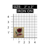 ID 6131 Red Flower Badge Patch Square Garden Plant Embroidered Iron On Applique