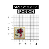 ID 6132 Red Flower Badge Patch Garden Picture Square Embroidered IronOn Applique