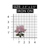 ID 6169 Sequin Pink Rose Patch Stem Flower Garden Embroidered Iron On Applique