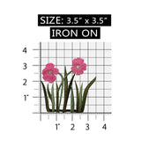 ID 6263 Pink Wild Flowers Patch Garden Pansy Bed Embroidered Iron On Applique