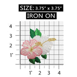 ID 6324 Pink White Hibiscus Glitter Flower Embroidered Iron On Applique Patch