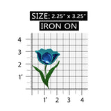 ID 6584 Shiny Blue Tulip Patch Flower Garden Plant Embroidered Iron On Applique