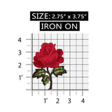 ID 6682 Red Rose Stem Patch Flower Blossom Plant Embroidered Iron On Applique
