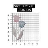 ID 6914 Pink and Blue Sparkle Rose Patch Blossom Embroidered Iron On Applique