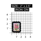 ID 6990 Pink Flowers Picture Patch Frame Garden Sign Embroidered IronOn Applique
