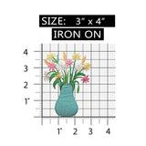 ID 7035 Colorful Flowers In Blue Vase Patch Daisy Embroidered Iron On Applique