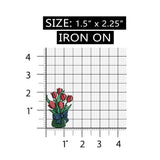 ID 7055 Red Tulip Bouquet Patch Garden Blossom Gift Embroidered Iron On Applique