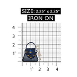 ID 7990 Blue Plaid Purse Patch Gold Handbag Fashion Embroidered Iron On Applique