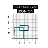 ID 8741 Teal Linked Squares Patch Rectangle Outline Embroidered Iron On Applique