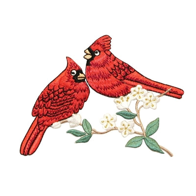 ID 0595 Pair of Cardinals Patch Love Bird Robin Embroidered Iron On Applique