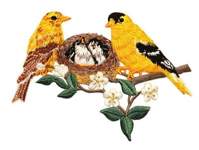 ID 0600 Pair Of Birds In Nest W/ Chicks Embroidered Iron On Applique Patch
