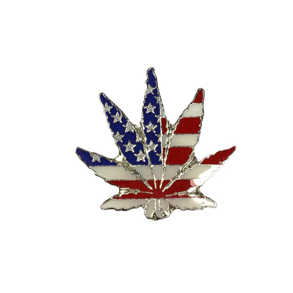 American Flag Pot Leaf Enamel Pin USA Weed Drug Bag Hat Lapel