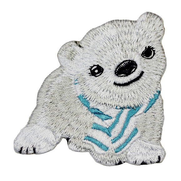 Cute Polar Bear Patch Cub With Scarf Baby Animal Embroidered Iron On Applique