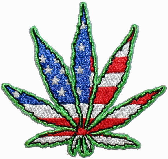 American Flag Pot Leaf Patch Stoner USA Weed Hemp Embroidered Iron On Applique