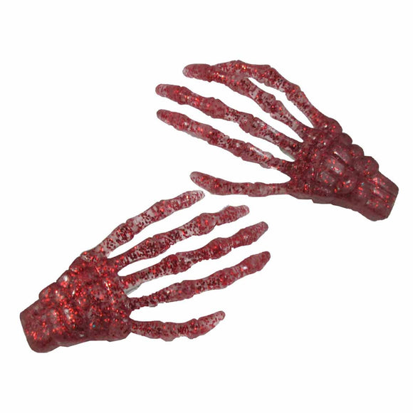 Blood Red Glitter Skeleton Hands Hair Clip Halloween Horror Accessory Kreepsville