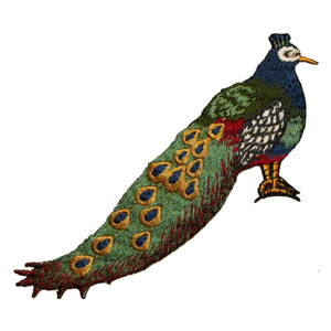 ID 0038B Peacock Colorful Bird Long Feathers Embroidered Iron On Applique Patch