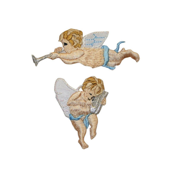 ID 0159BC Set of 2 Angels Patch Playing Music Embroidered Iron On Badge Applique