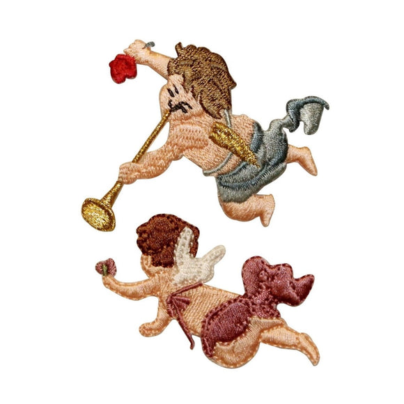 ID 0162AB Set of 2 Angels Patch Flying Playing Music Embroidered IronOn Applique