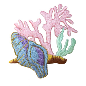 ID 0356 Under Water Coral Seashell Patch Reef Ocean Embroidered Iron On Applique