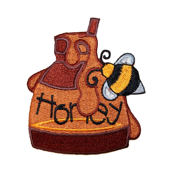 ID 0396 Jar Pot of Honey & Bumblebee Food Embroidered Iron On Applique Patch