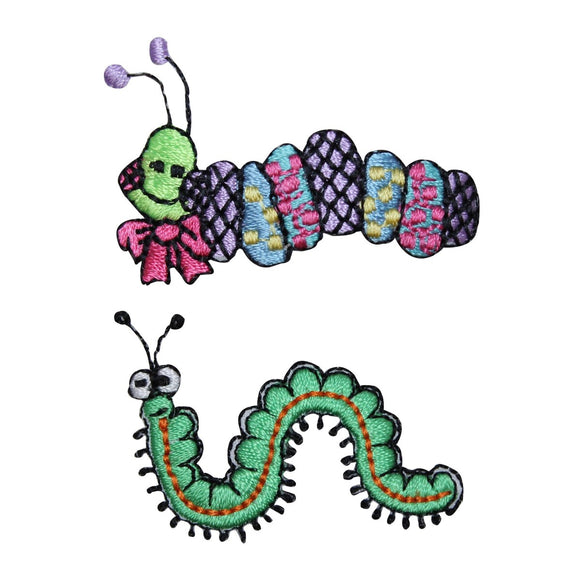 ID 0423AB Set of 2 Caterpillar Patches Insect Bug Embroidered Iron On Applique