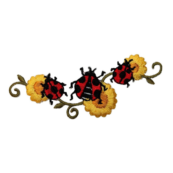 ID 0493A Ladybugs Yellow Garden Flower Plant Embroidered Iron On Applique Patch