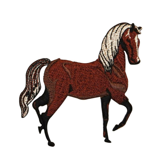 ID 0727Y Dark Horse Prancing Patch Farm Animal Mare Embroidered Iron On Applique