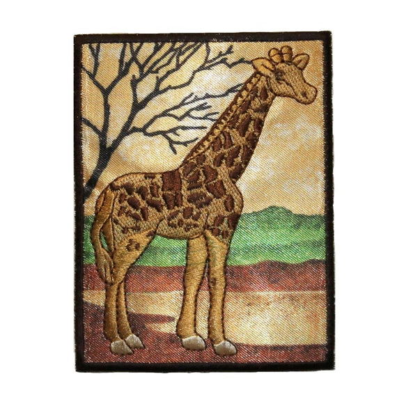 ID 0764 Giraffe Picture Patch Zoo Badge Portrait Embroidered Iron On Applique