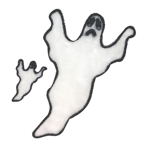 ID 0873AB Set of 2 Sheer White Ghost Patches Halloween Spirit Iron On Applique