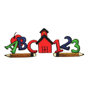 ID 0935 School House Learning Patch ABC 123 Pencil Embroidered Iron On Applique
