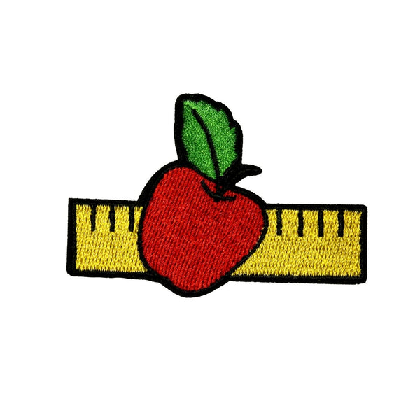 ID 0953A Apple and Ruler Patch Children Teacher Embroidered Iron On Applique
