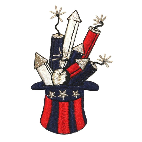 ID 1019 Fireworks Hat Patch 4th of July Celebrate Embroidered Iron On Applique