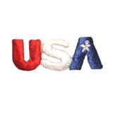 ID 1026A USA Patch Word Patriotic Red White Blue Embroidered Iron On Applique