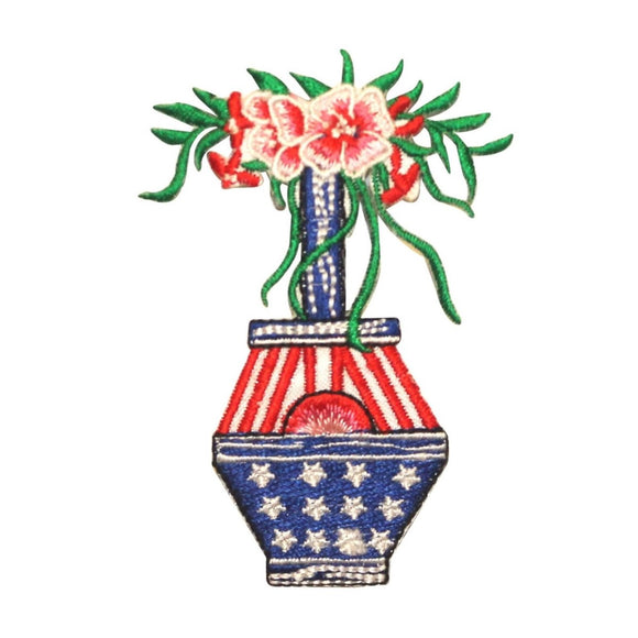 ID 1080 Patriotic Flower Vase Patch America Plant Embroidered Iron On Applique