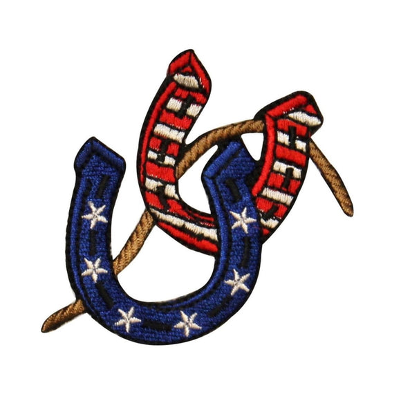 ID 1094 Patriotic Horse Shoes Patch American Western Embroidered Iron On Applique
