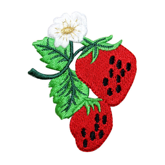 ID 1207X Pair of Strawberry On Vine Patch Summer Embroidered Iron On Applique