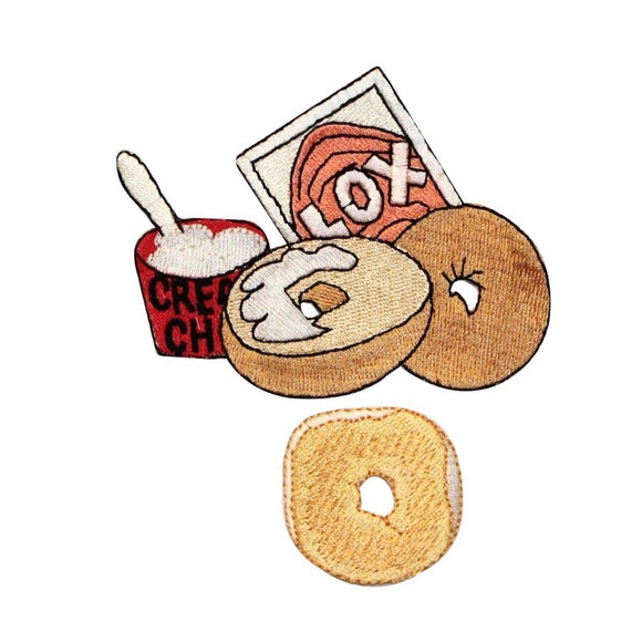 ID 1237AB Set of 2 Bagel And Cream Cheese Patches Embroidered Iron On Applique