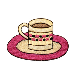 ID 1281 Cup of Coffee On Saucer Patch Diner Drink Embroidered Iron On Applique