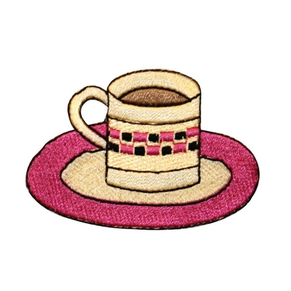 ID 1281 Cup of Coffee On Saucer Patch Diner Drink Embroidered Iron On Applique