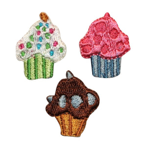 ID 1314ABC Set of 3 Cupcake Patches Birthday Cake Embroidered Iron On Applique