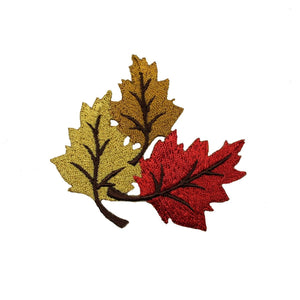 ID 1413 Trio of Multi Colored Leaves Patch Fall Leaf Embroidered IronOn Applique