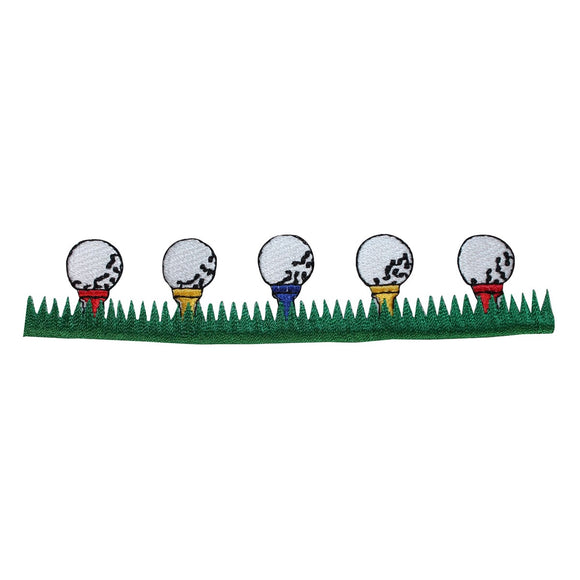ID 1496 Golf Balls On Tee Patch Golfing Strip Craft Embroidered Iron On Applique