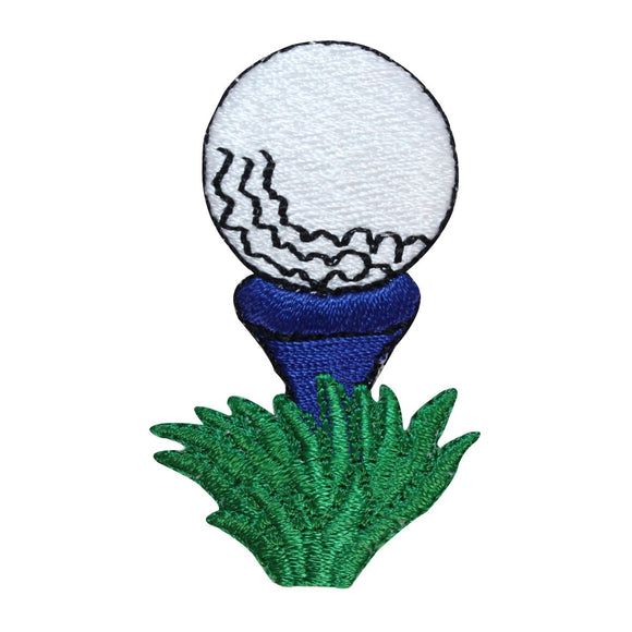 ID 1595B Golf Ball On Tee Patch Blue Green Drive Embroidered Iron On Applique