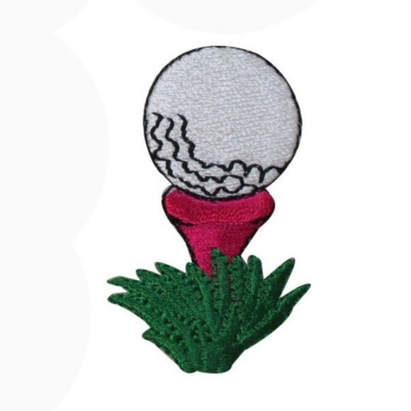 ID 1595F Golf Ball On Tee Patch Pink Green Drive Embroidered Iron On Applique